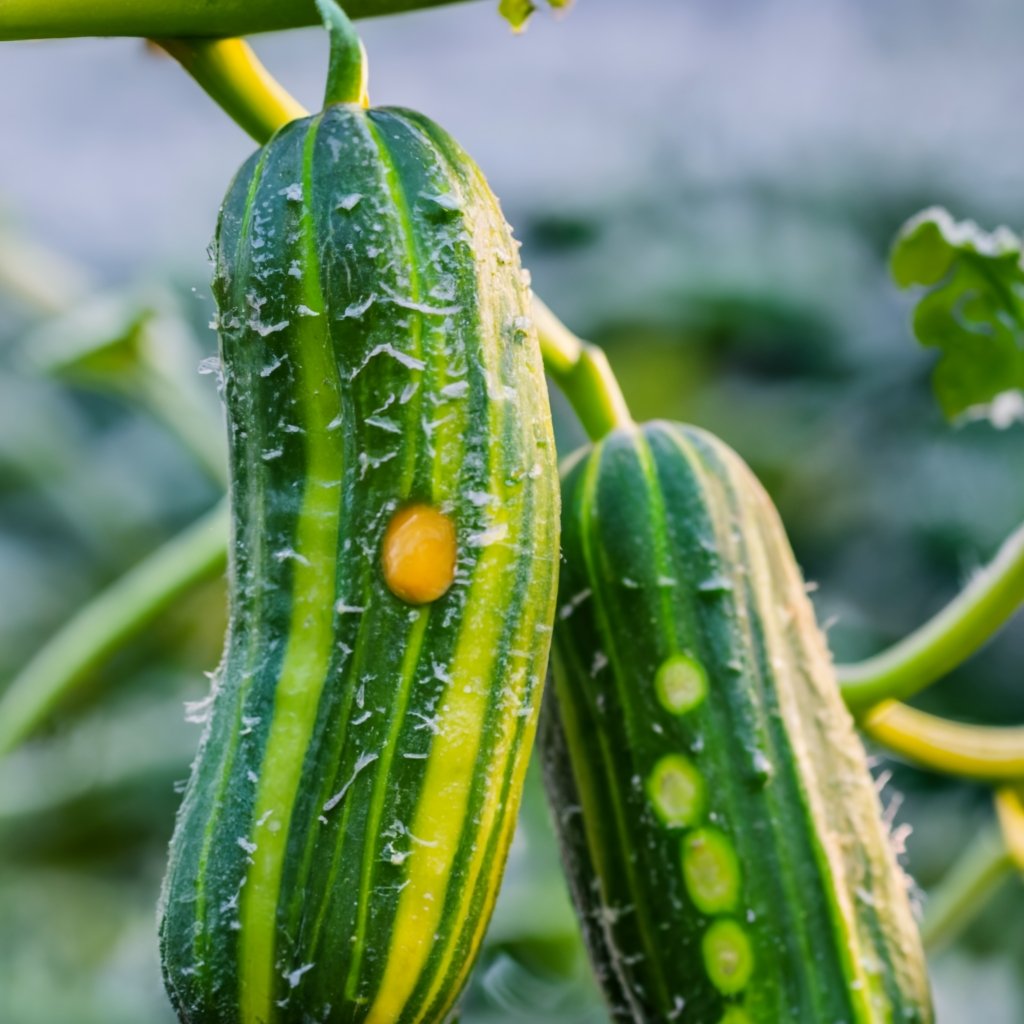 Cucumbers with water-soaked areas due to cold