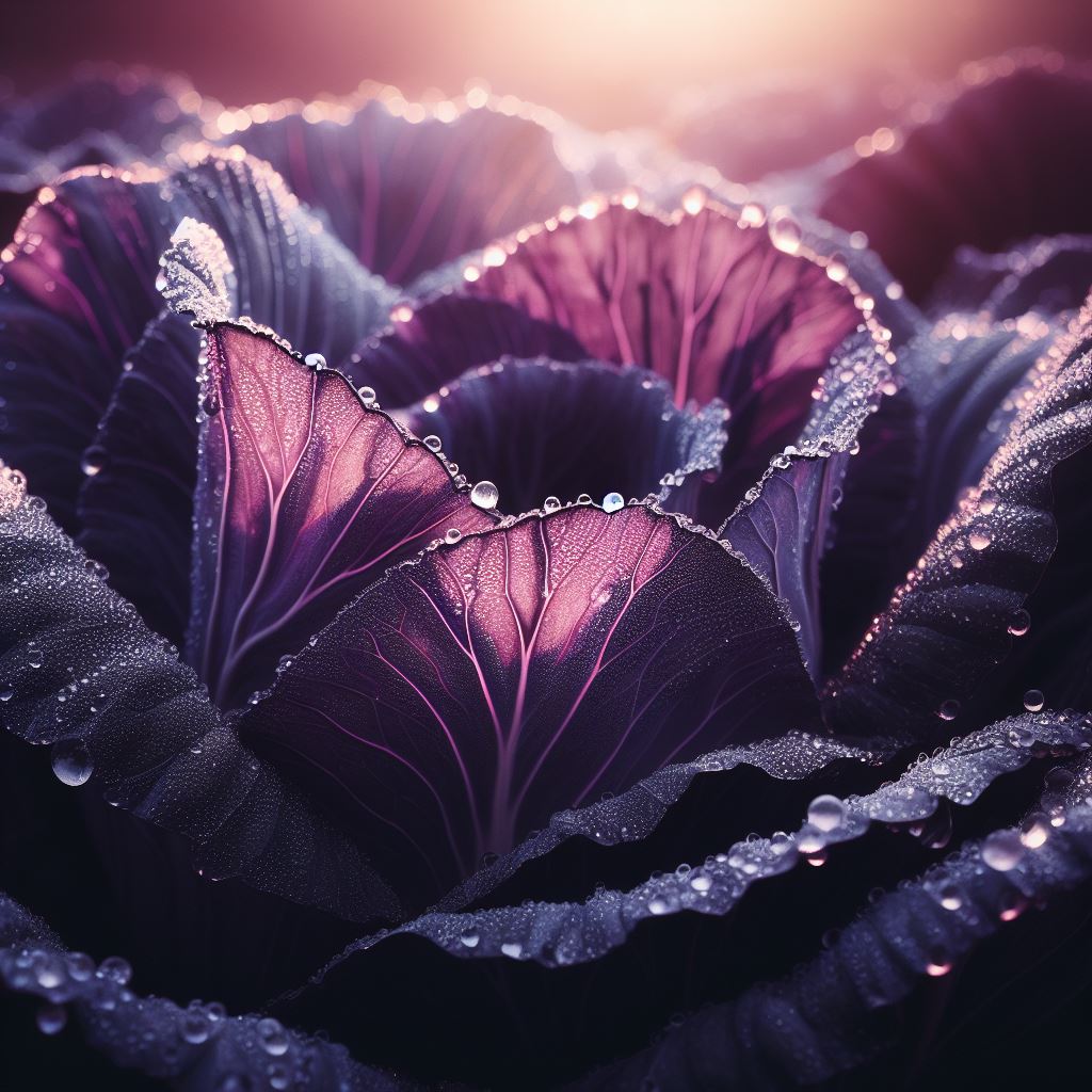 Water droplets on purple cabbage