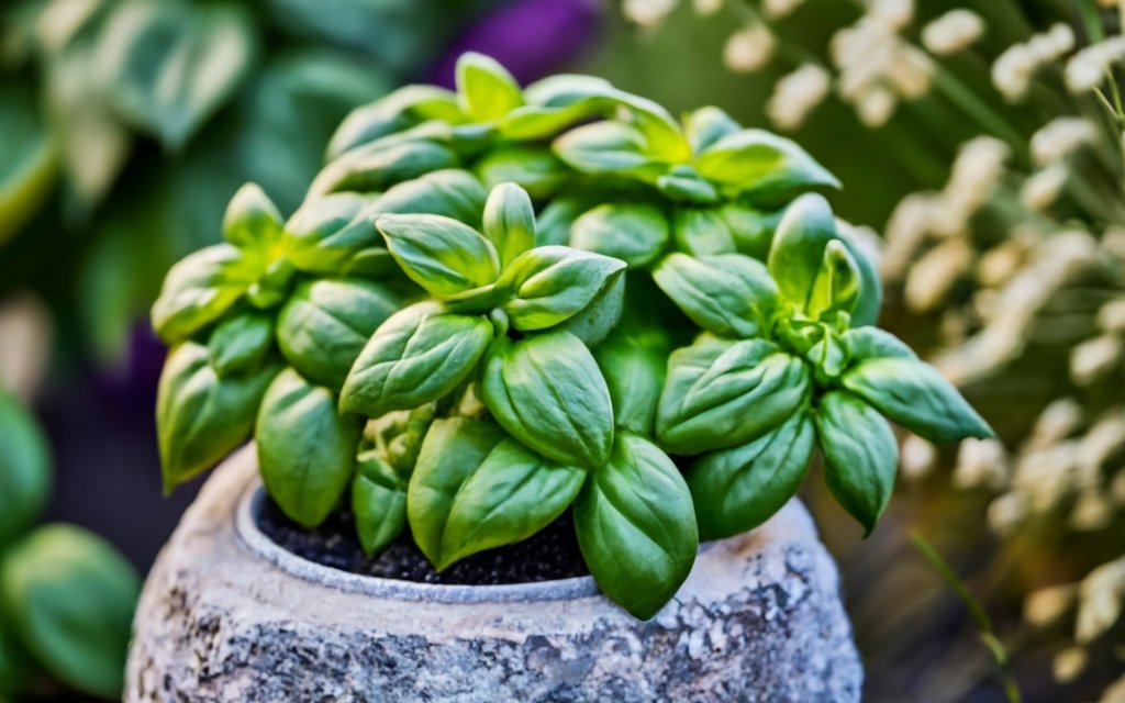 basil plant in a pot