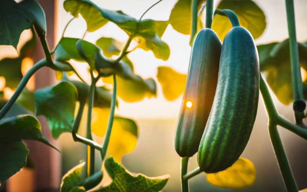 cucumber plant growing on a trellis