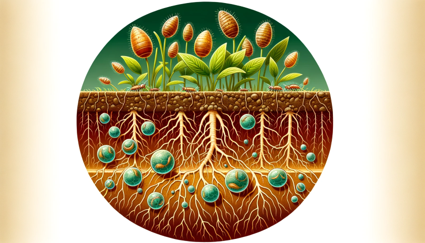 illustration showing where root aphids reside in the soil