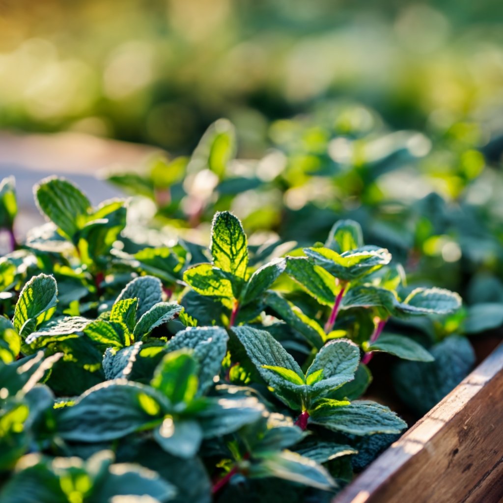 mint growing in a raised garden bed