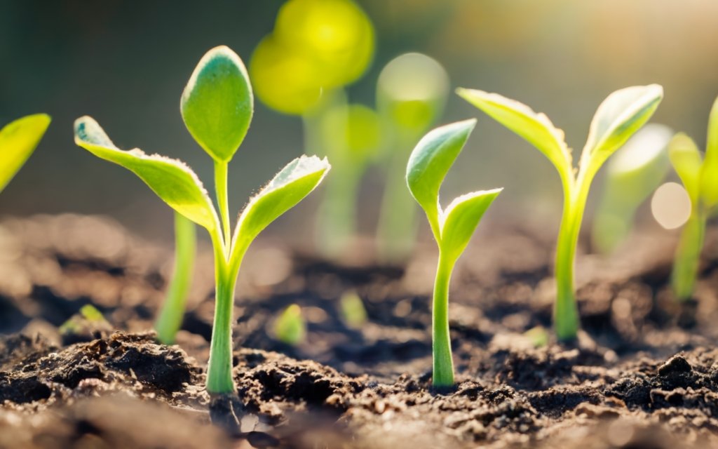 young cucumber seedlings in garden