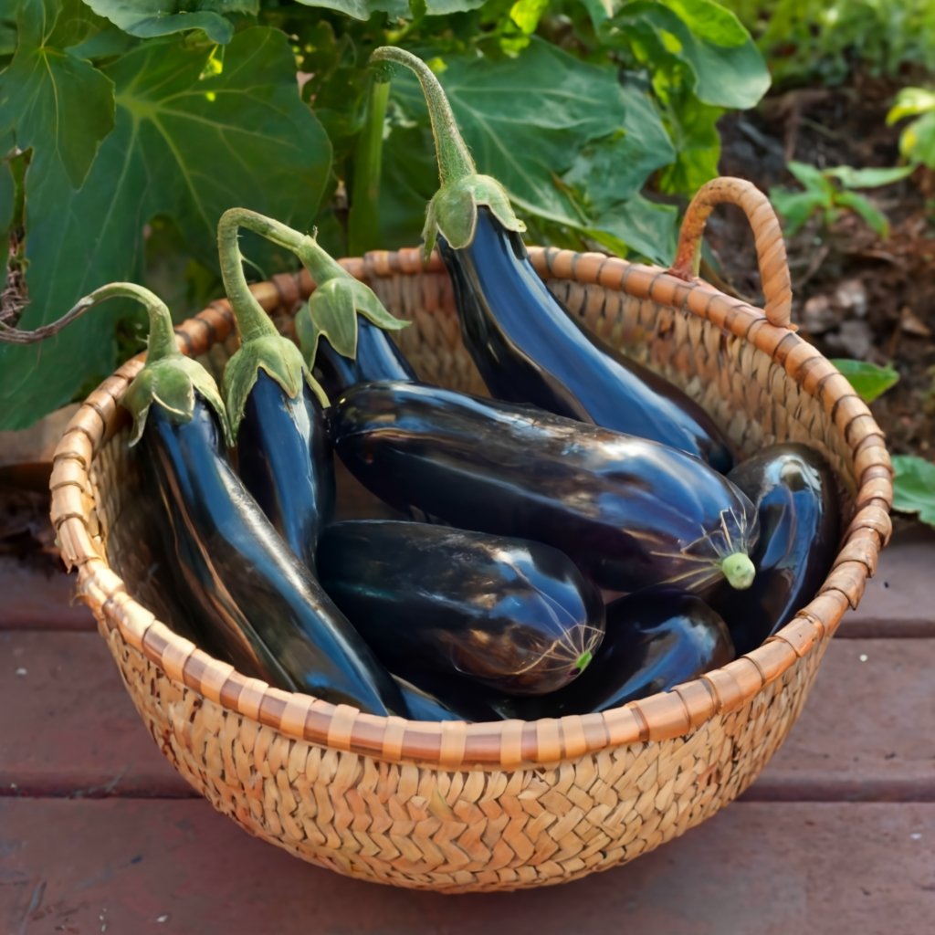 A bountiful harvest of eggplants from balcony containers