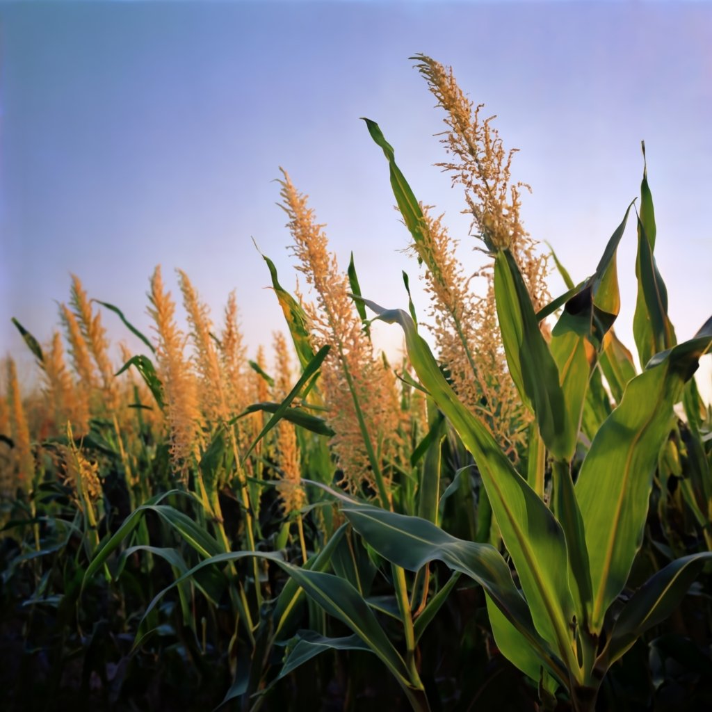 Close-up of corn tassels during pollination