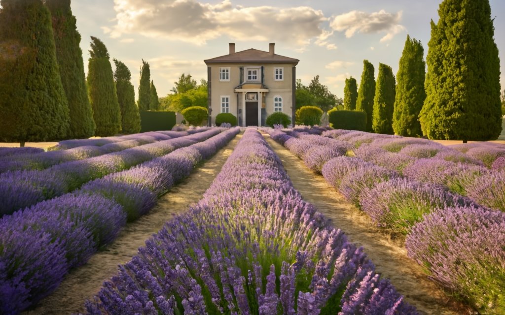 Lavender hedges in a classical garden